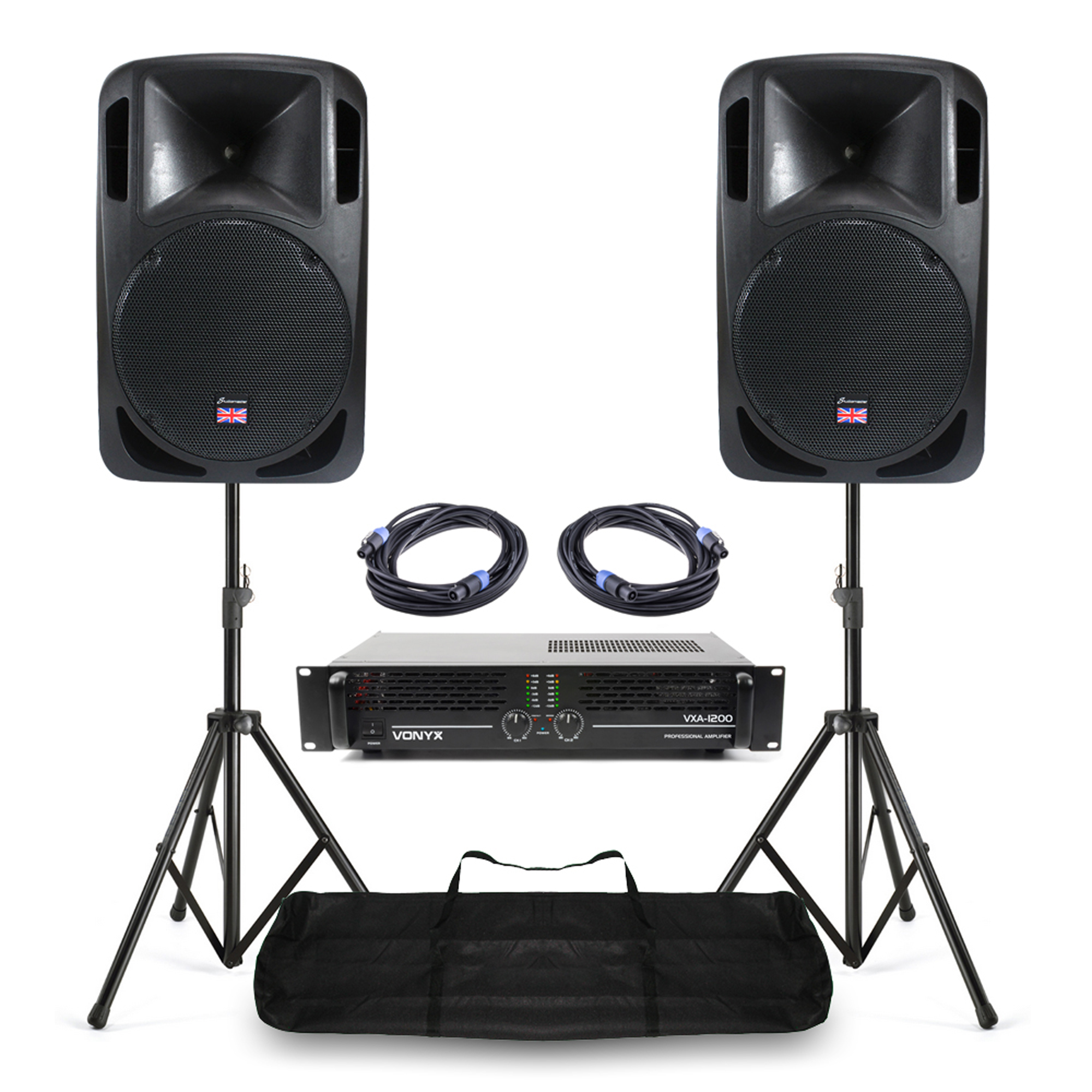 Complete PA System with Studiomaster 12" Passive Speakers, Amplifier
