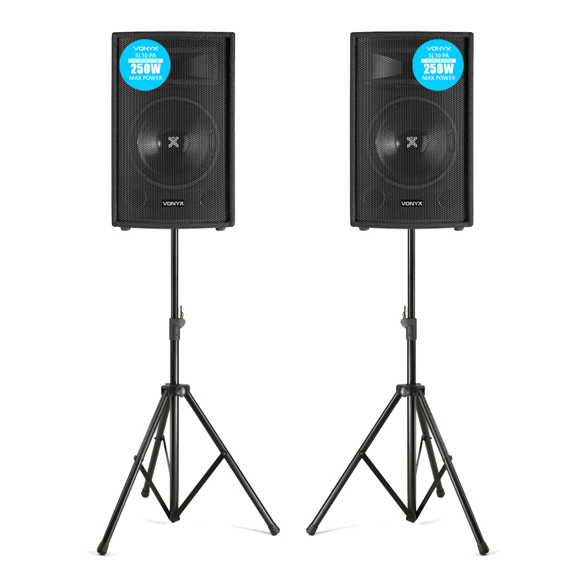 Pair of Vonyx 10" Passive DJ PA Speakers with Stands 1000W Mobile Disco Set 5056205511990 eBay