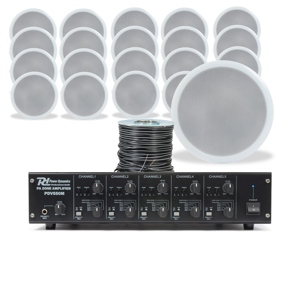 Multi Zone Ceiling Speaker System Pair with PDV550M Amplifier