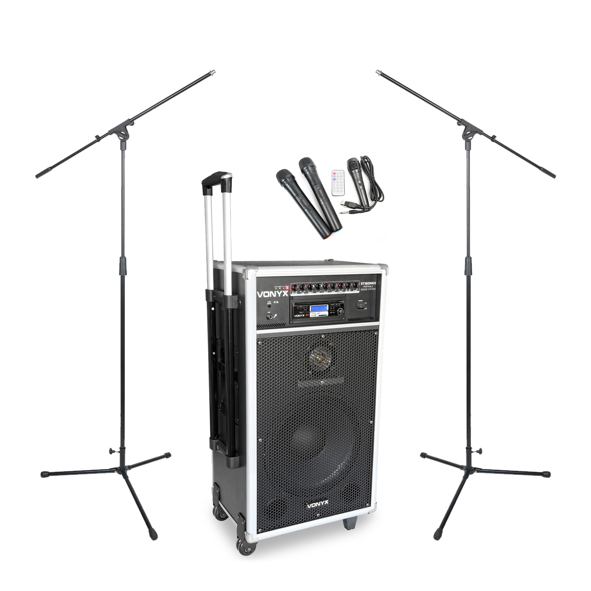Vonyx ST180 Portable PA System with Wireless Microphones & Stands