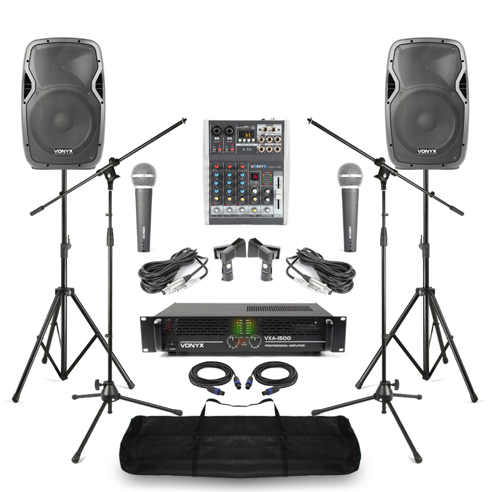 Complete Band PA System with AP1200 Passive Speakers, 4 Channel Mixer