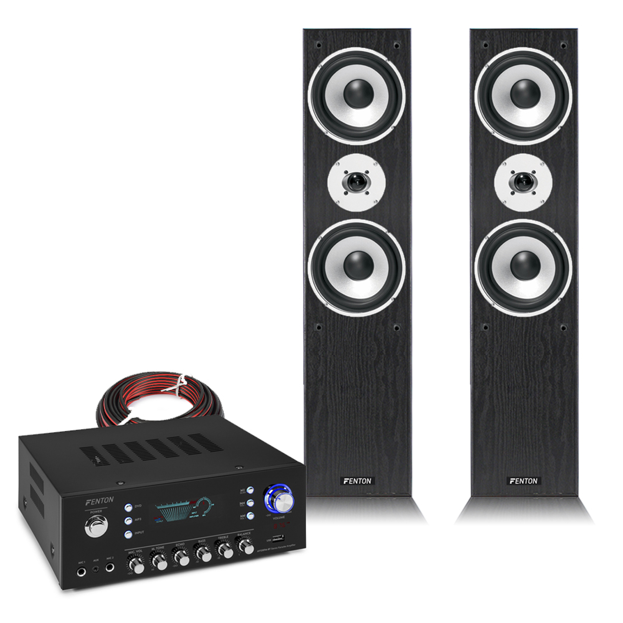 Fenton SHFT60B HiFi Tower Speakers Pair & AV120FMBT Amplifier