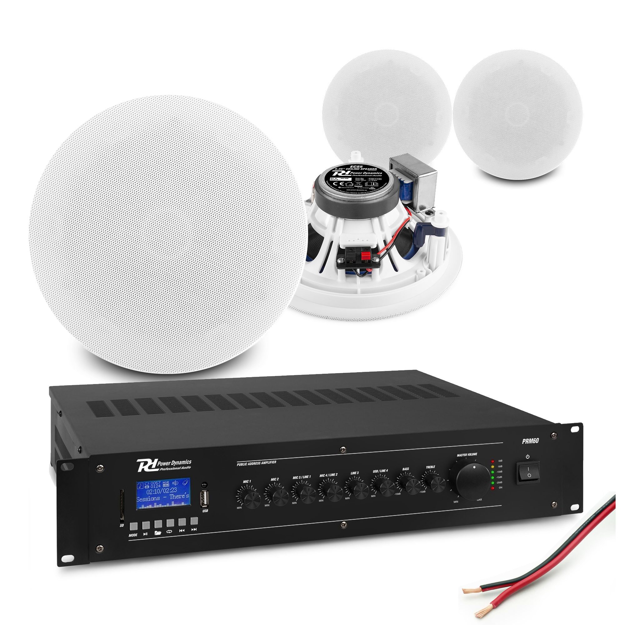 Commercial Ceiling Speaker System with 4 ESCS5 5.25" Speakers & PRM60 Amplifier