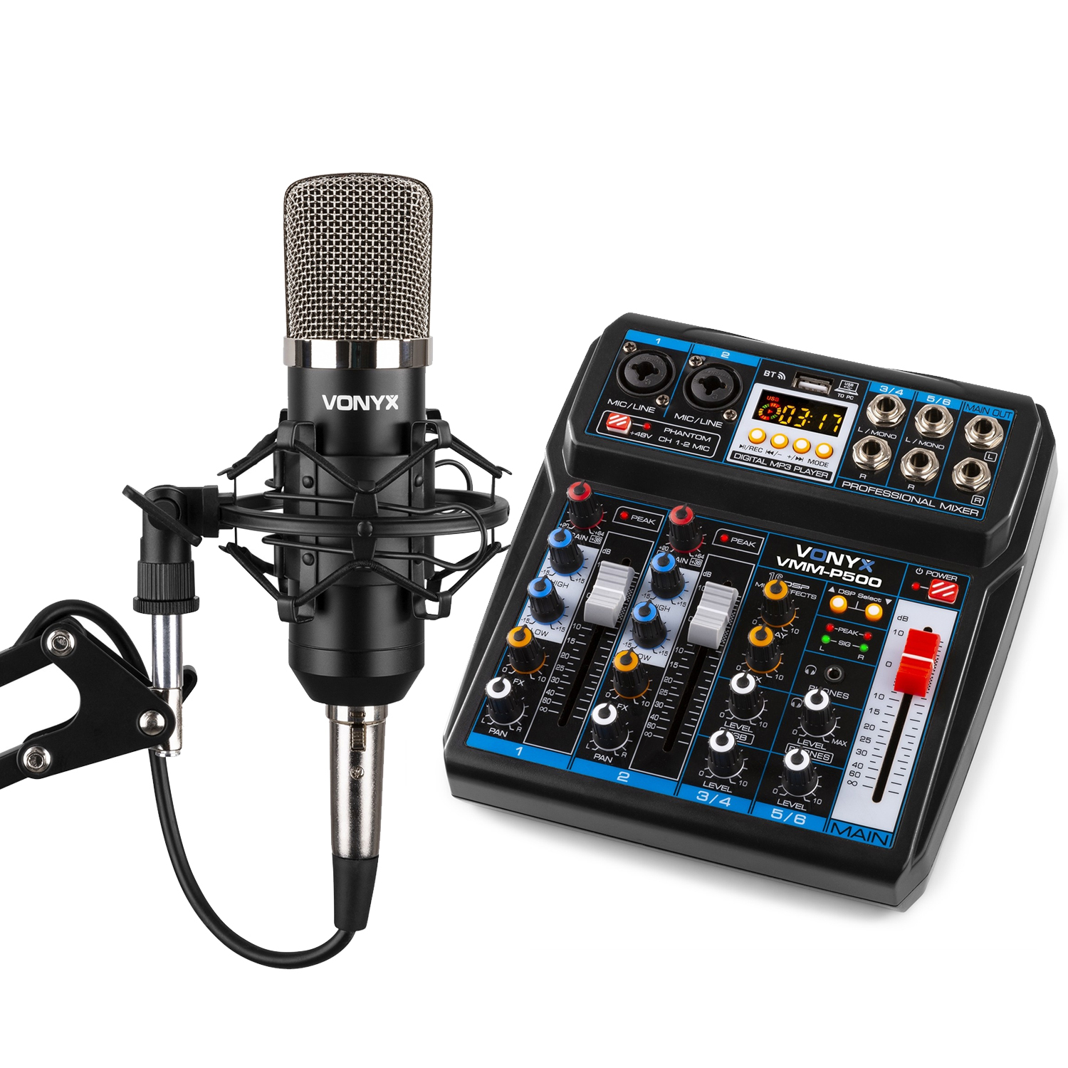 Vonyx Desktop Mixer & CMS400 Microphone Podcasting Streaming Kit