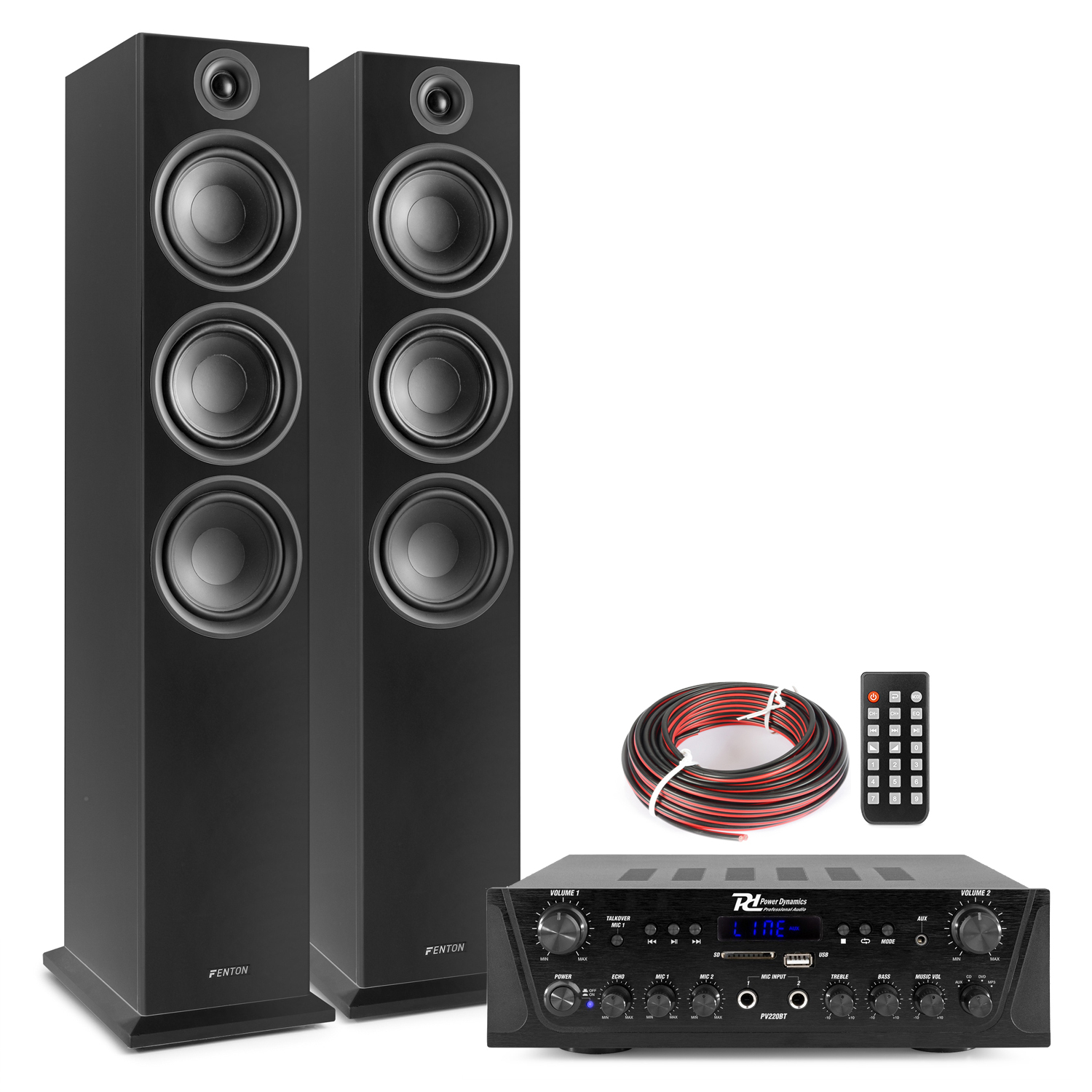 Fenton SHF80B HiFi Tower Speakers Set with PV220BT Bluetooth Amplifier
