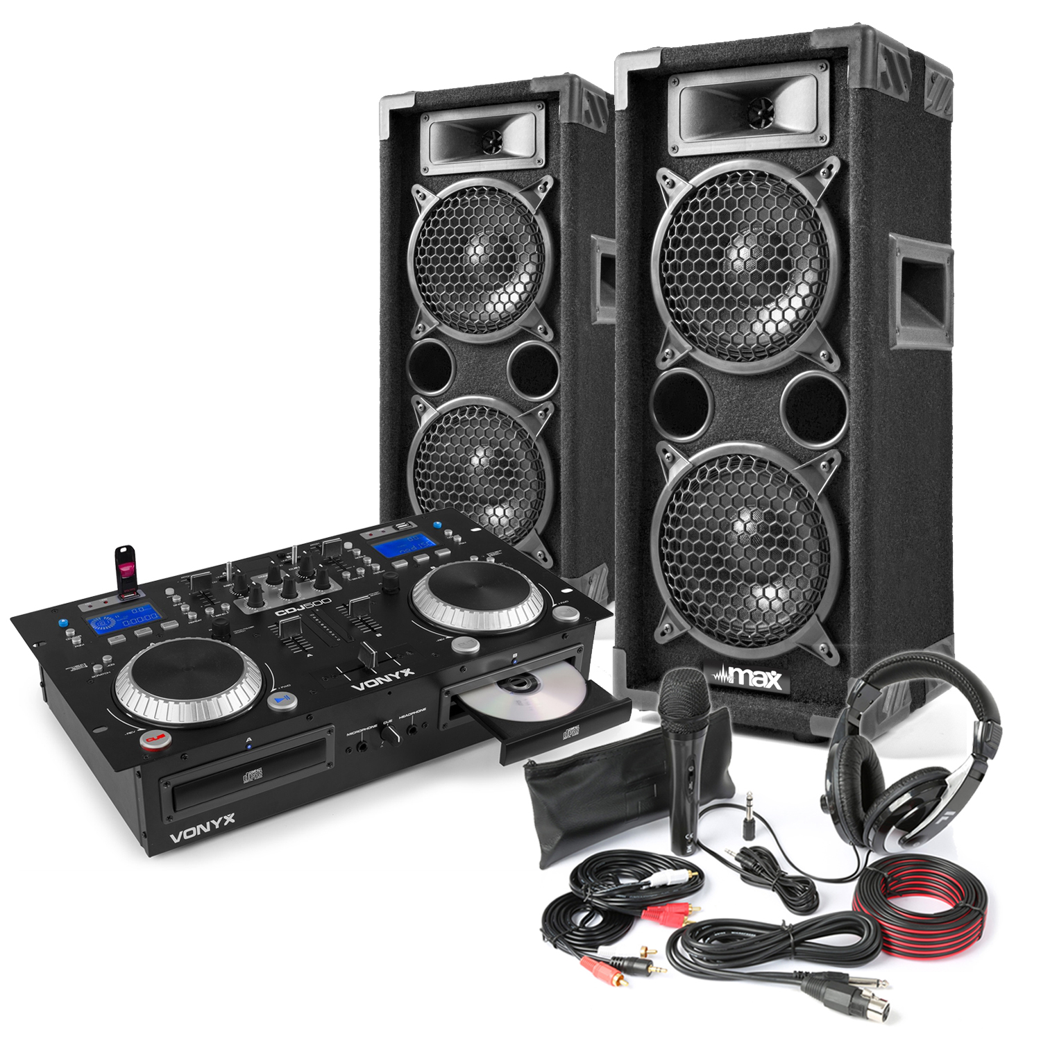 DJ Setup CD Mixer Amp, Dual 6" Speakers, Mic & Headphones