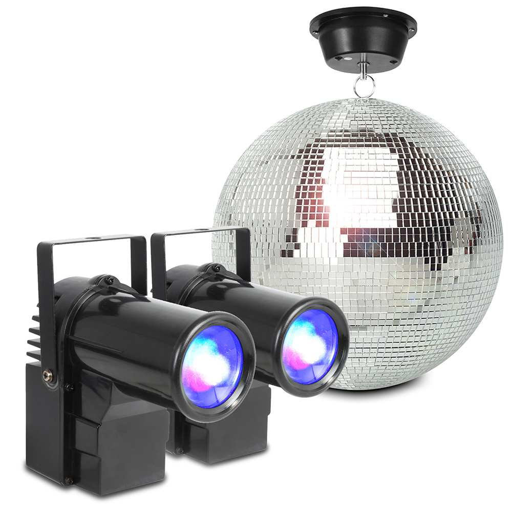 BeamZ MB30 Glitter Mirror Ball 30cm with Motor & 10W LED Spotlights