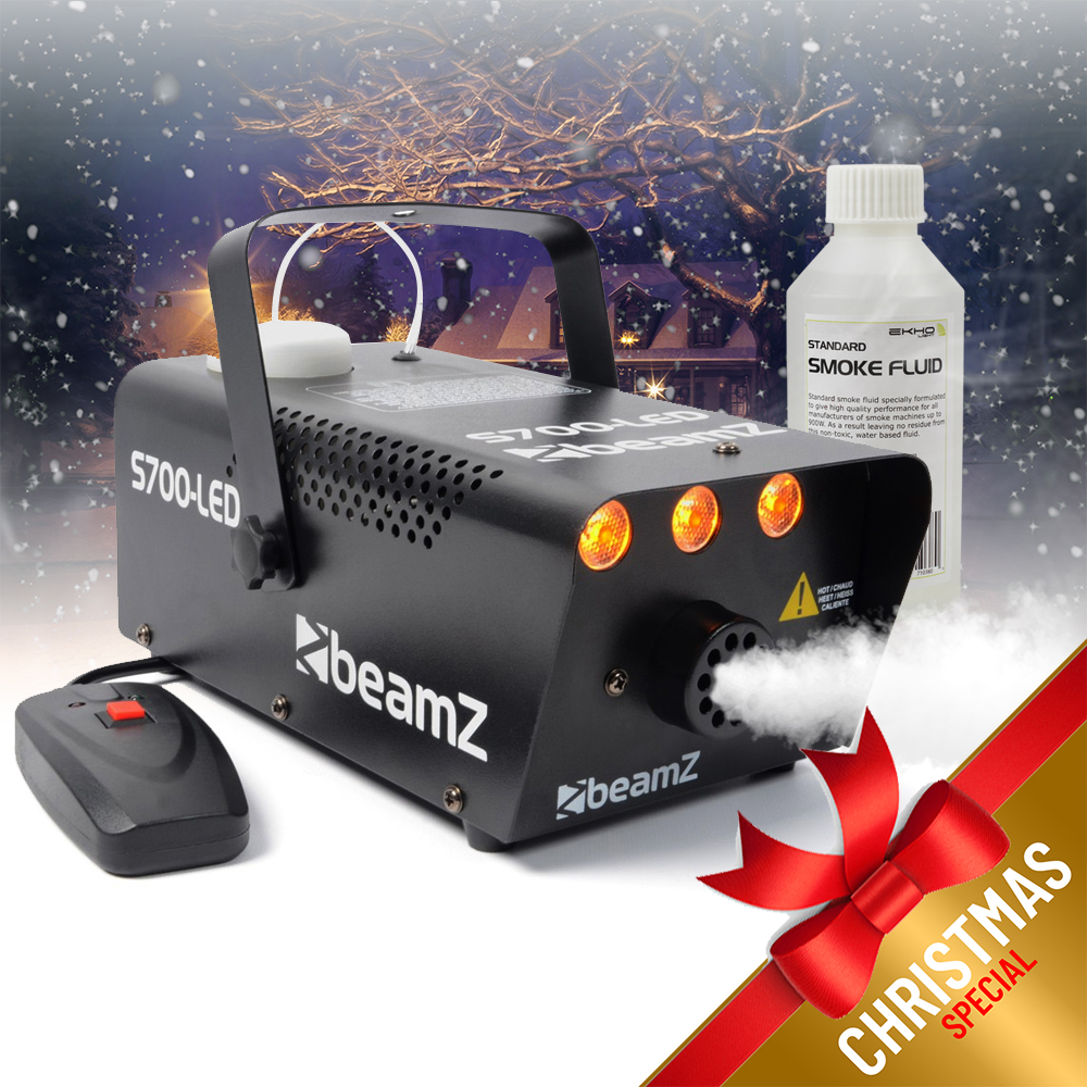 Beamz Smoke Machine with Flame Effect Lighting + 250ml Fluid Halloween