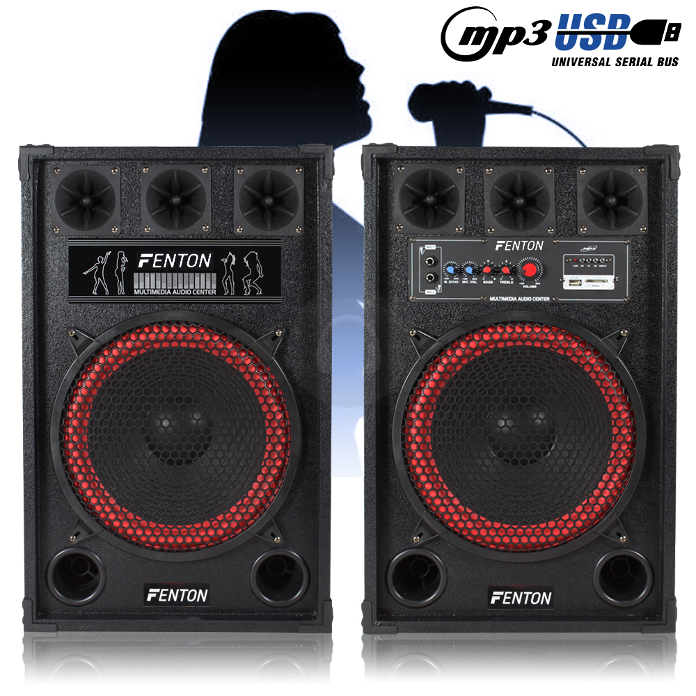 Fenton 12" Active Powered PA Speakers Disco Karaoke Party DJ System