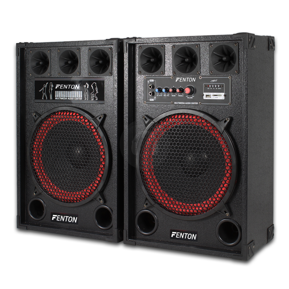 Fenton 12" Active Powered PA Speakers Disco Karaoke Party DJ System