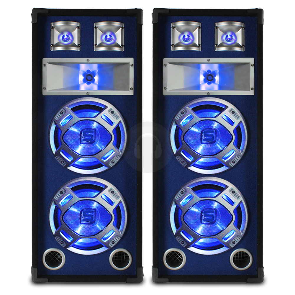 2x Skytec Dual 10" Inch Blue LED PA Speakers Sound System Package 1600W