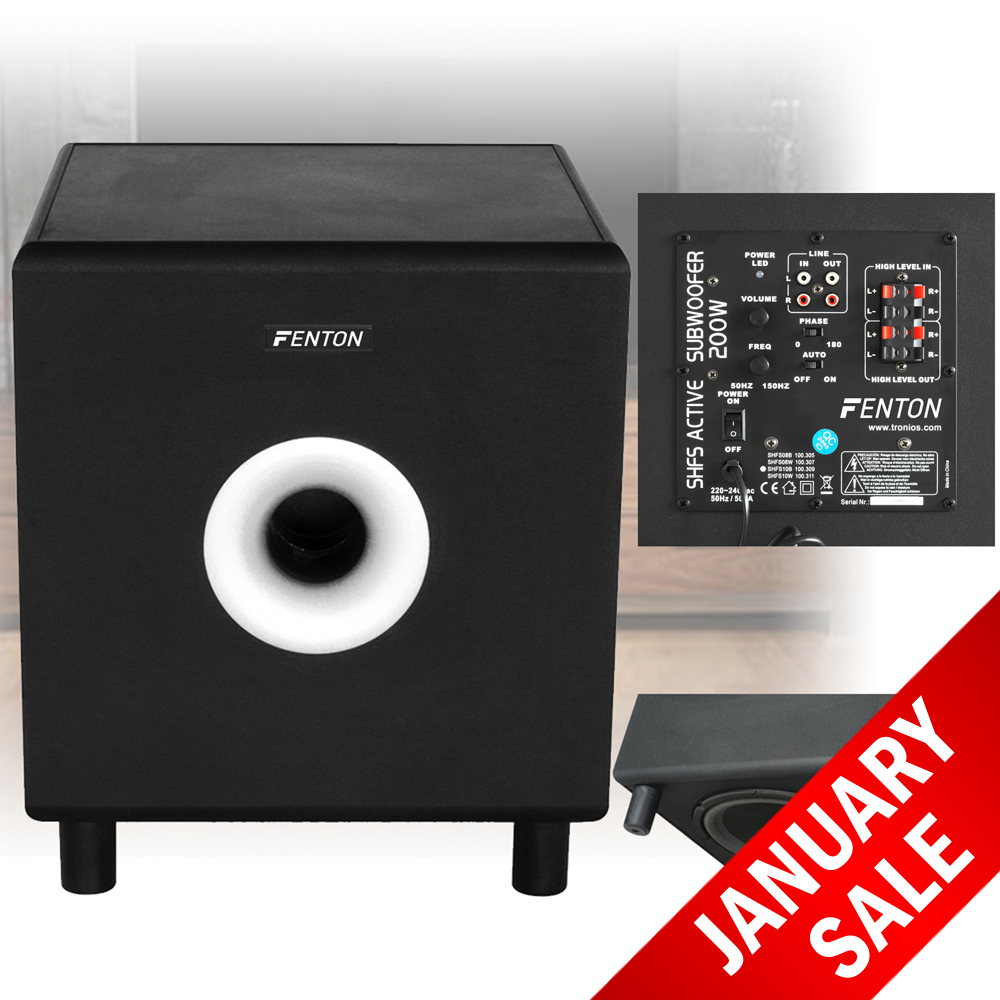 Fenton 10" Active Powered HiFi Subwoofer Home Cinema Bass Bin Speaker