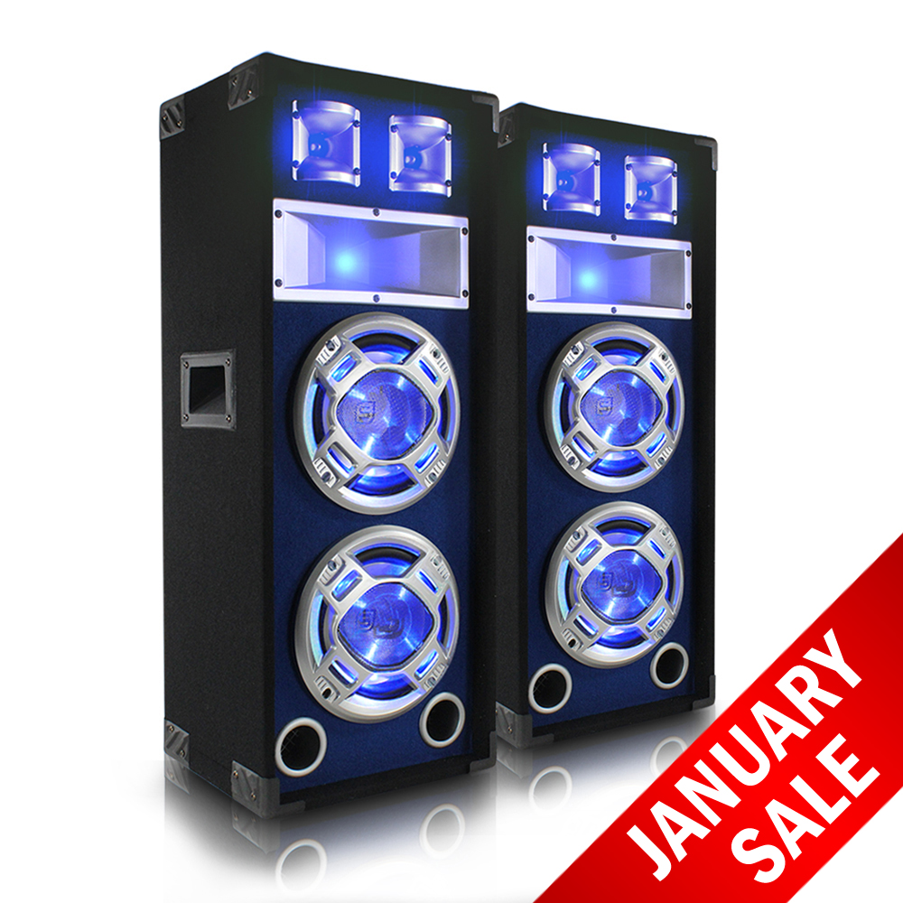 2x Skytec Dual 10" Inch Blue LED PA Speakers Party DJ Sound System