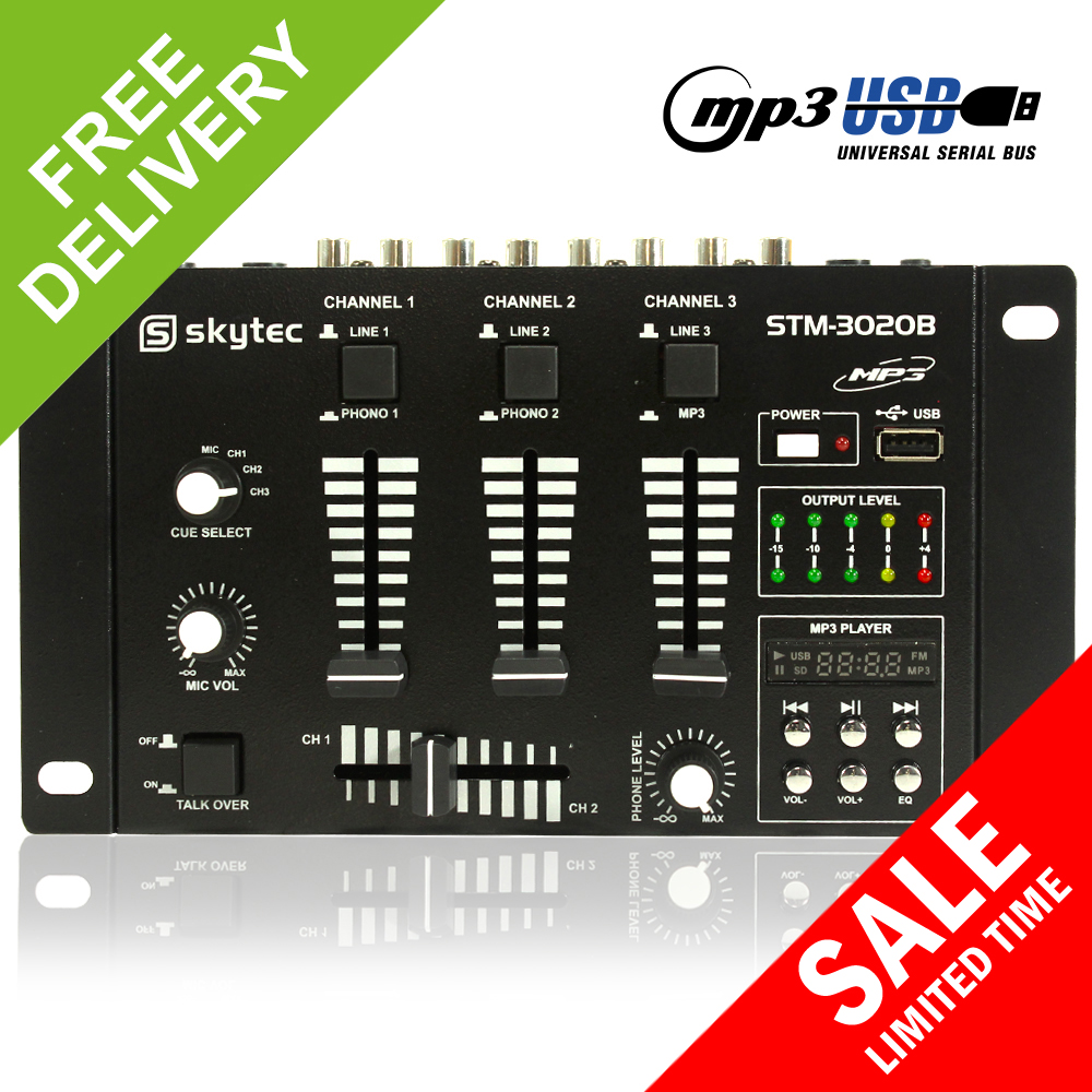 Skytec 6 Channel DJ Compact Mixer USB MP3 Player Karaoke PA Party Disco