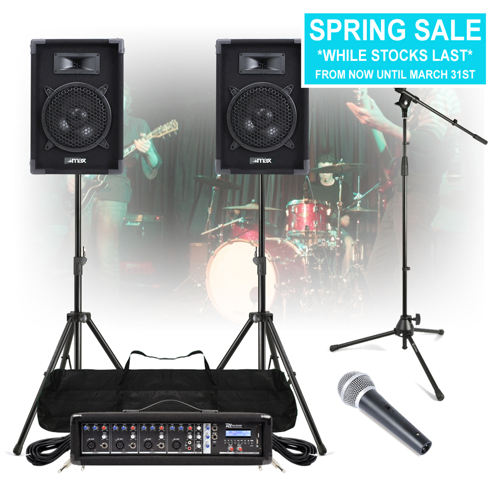 Band PA System Max8 Speakers, 4 Channel Bluetooth Mixer Amp, Microphone